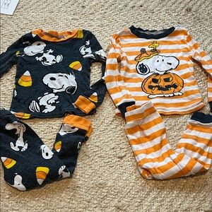 Peanuts Kids Pajama Sets - Black, White, and Orange Stripes